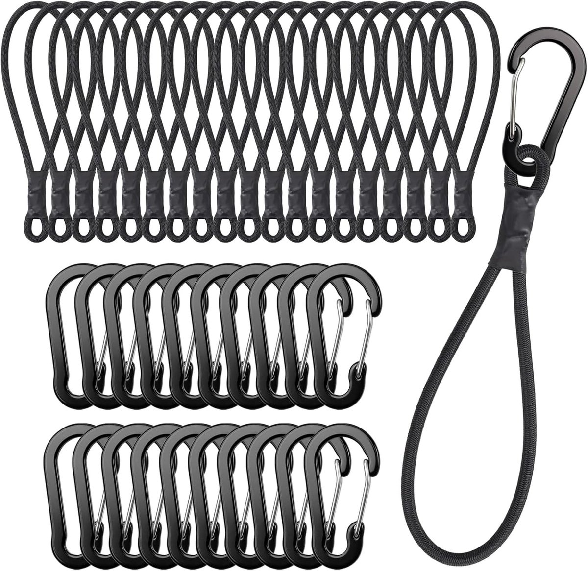 Spanrubber met Karabijnhaak - Zwart - 15 cm - Elastisch Rubber met Aluminium Haken - Ideaal voor Camping en Bagage