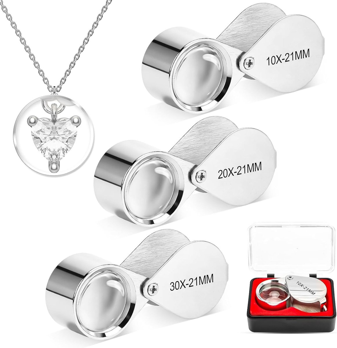 Vergrootglas Set voor Juweliers - 10x, 20x en 30x - Opvouwbaar en Compact - Voor Professionals en Hobbyisten