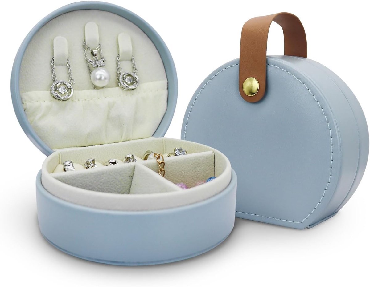 SnelShoppen - Jewellery Box Dames Klein PU Leer Sieradenkoffer Verticaal voor Ringen Oorbellen Armbanden Mini Sieradenopslag voor Vriendin Vrouw Docht