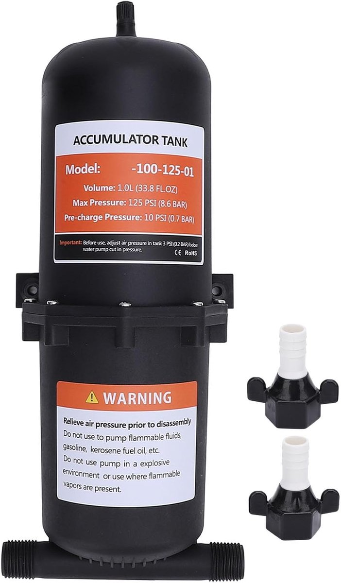 SnelShoppen - 1L Accumulator Tank - Voor Motorhomes, Botens, Reistrailers en Caravans - 1/2 MNPT Aansluiting - Max 125PSI - Stabiele Waterstroom - Ide