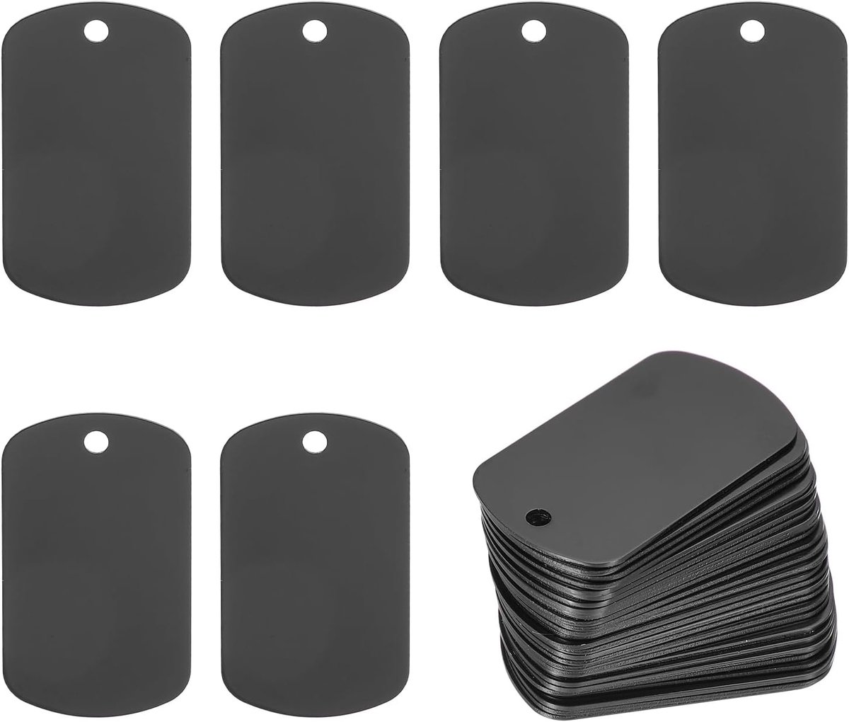 SnelShoppen - 55 Stuks Metal Stamping Blanks Tags 2 Inch Aluminium Hondenlabels Rectangle Anodized Zwart voor Laser Graveren ID Naamplaatjes met Gat v