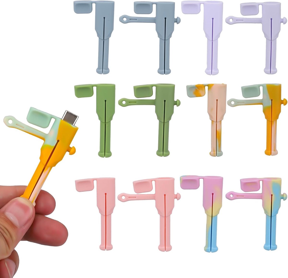 SnelShoppen - 6 Paar Oplaadkabel Beschermers, Dubbelzijdige Silicone 3-in-1 Gegevenskabel Beschermhoes Kabel Organizer Geschikt voor Laptops met Dual