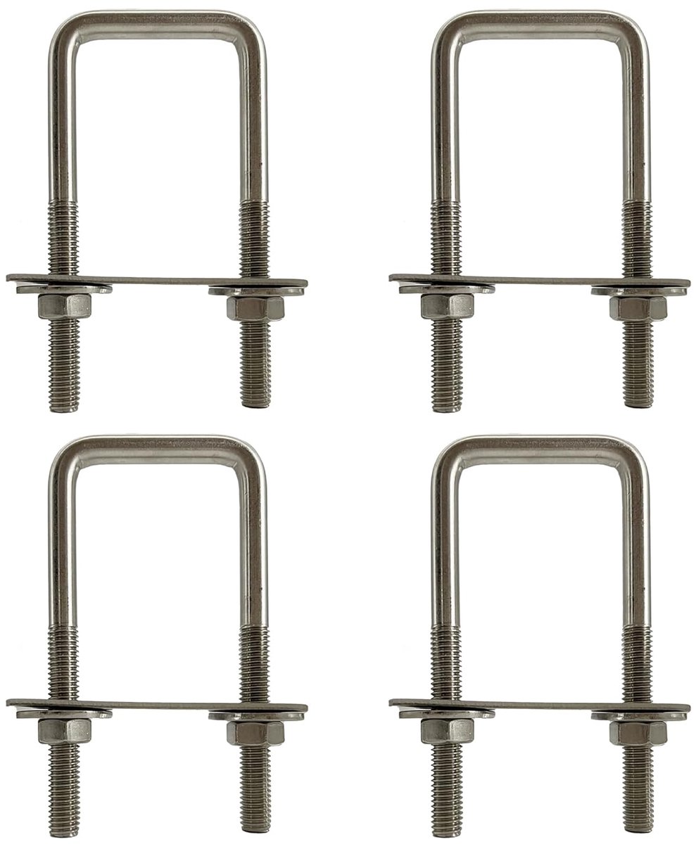 SnelShoppen - U-bouten U-beugels 60mm x 90mm 4 stuks M8, vierkante U-bouten van 304 roestvrij staal met moer en ring, bevestigingsbouten voor buisbeve