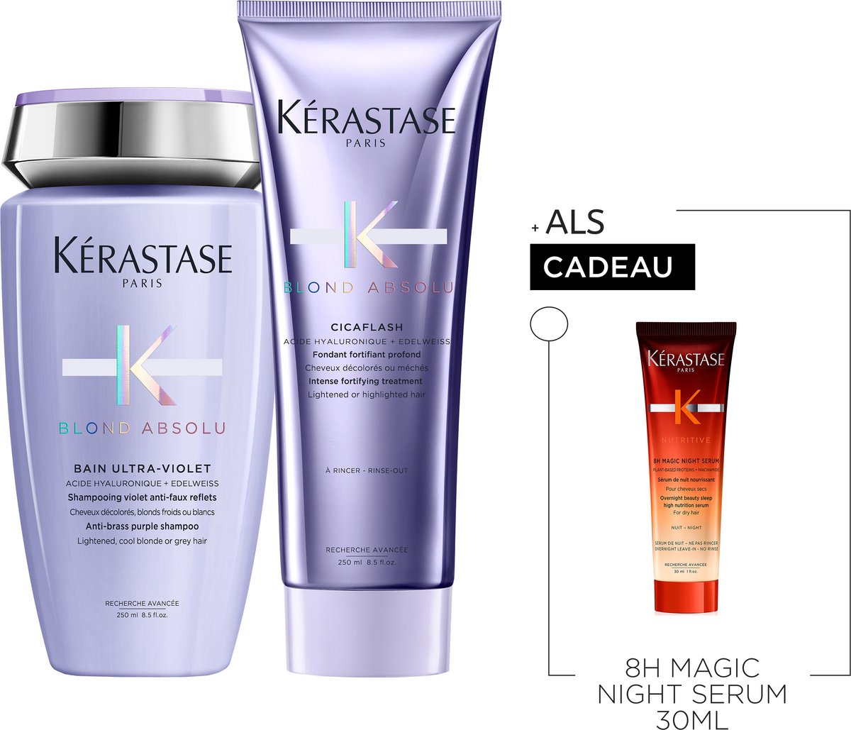 Bol.com Kérastase Blond Absolu Duo + Cadeau - Neutraliserende Zilvershampoo 250ml & Conditioner 250ml + 8h Magic Night 30ml Cade... aanbieding