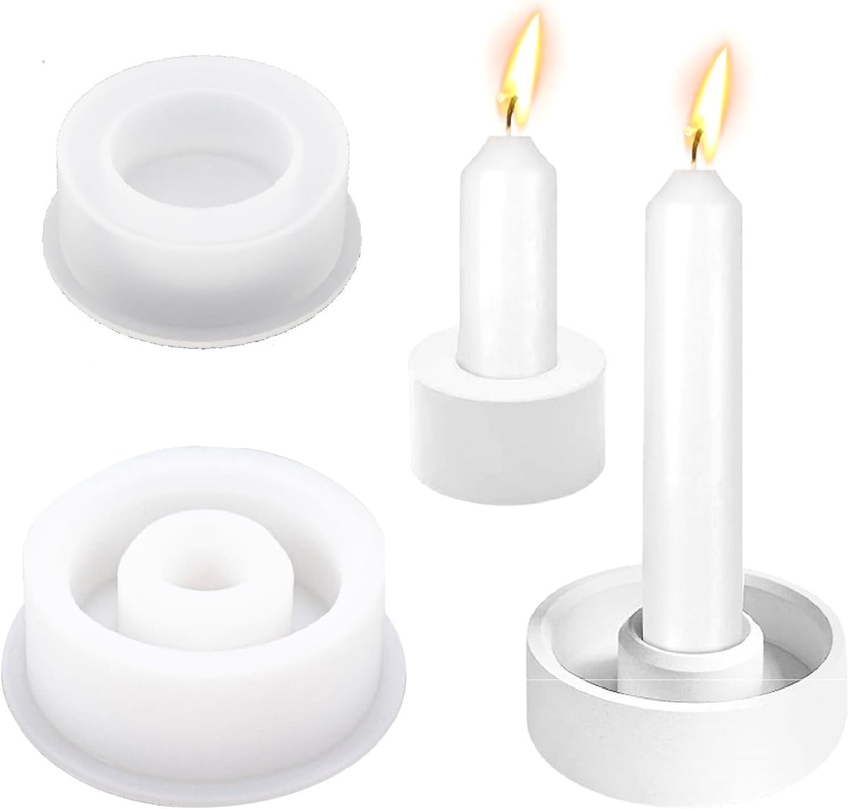 SnelShoppen - 2 Stuks Silicone Kaarsenhouders, Ronde Mallen, Gietmallen, Kaarsenhouder, Gietmallen Beton, Kaarsenhouder voor Halloween, Kerstmis, Fees