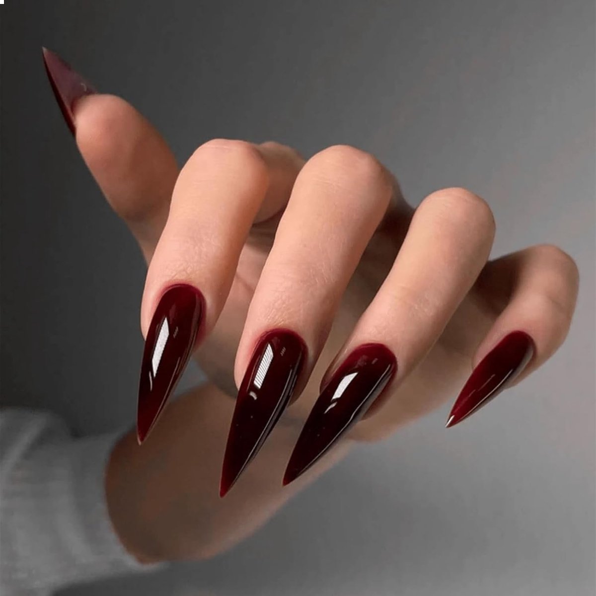 Press-on nails lange kunstnagels - donkerrood acryl - volledige dekking - herbruikbaar met gel-lijm - ShopVlot