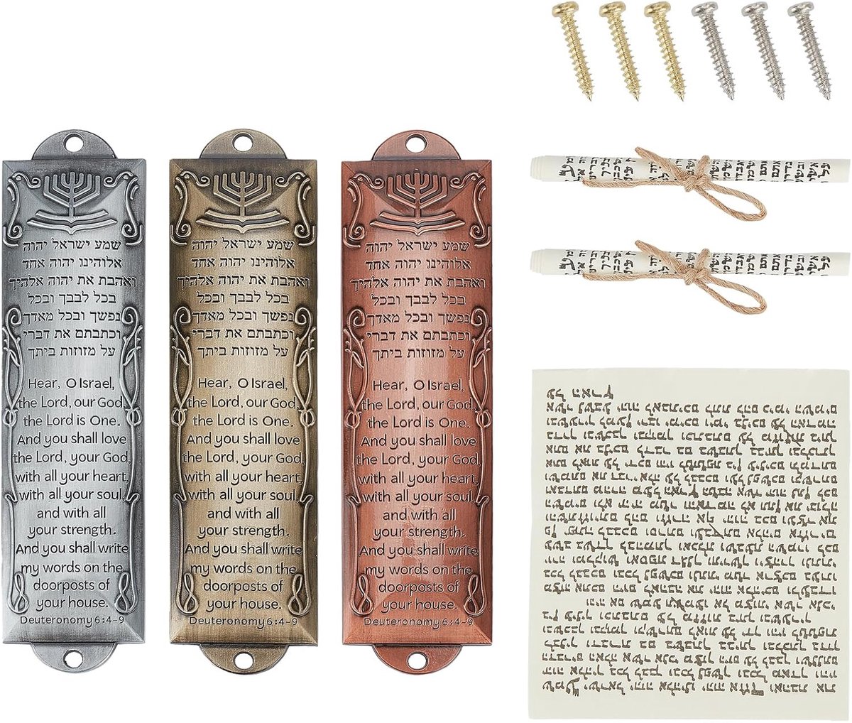 SnelShoppen - Mezuzah metalen plaat set van 3, symbolische bescherming, gegraveerd met het woord van God, ideaal voor in huis, faith decoratie