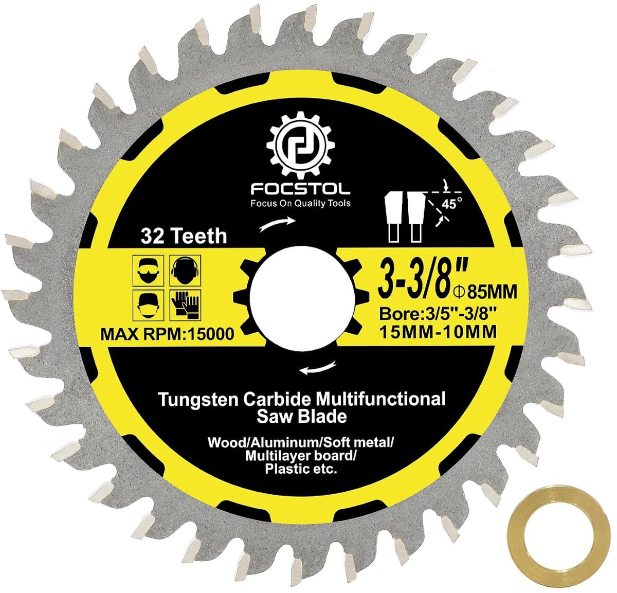 SnelShoppen - 3-3/8 inch Cirkelzaagblad voor Hout - 32 Tanden TCT Snijblad met 15mm en 10mm Boorgat - Voor Hout, Plastic, Aluminium, Koper