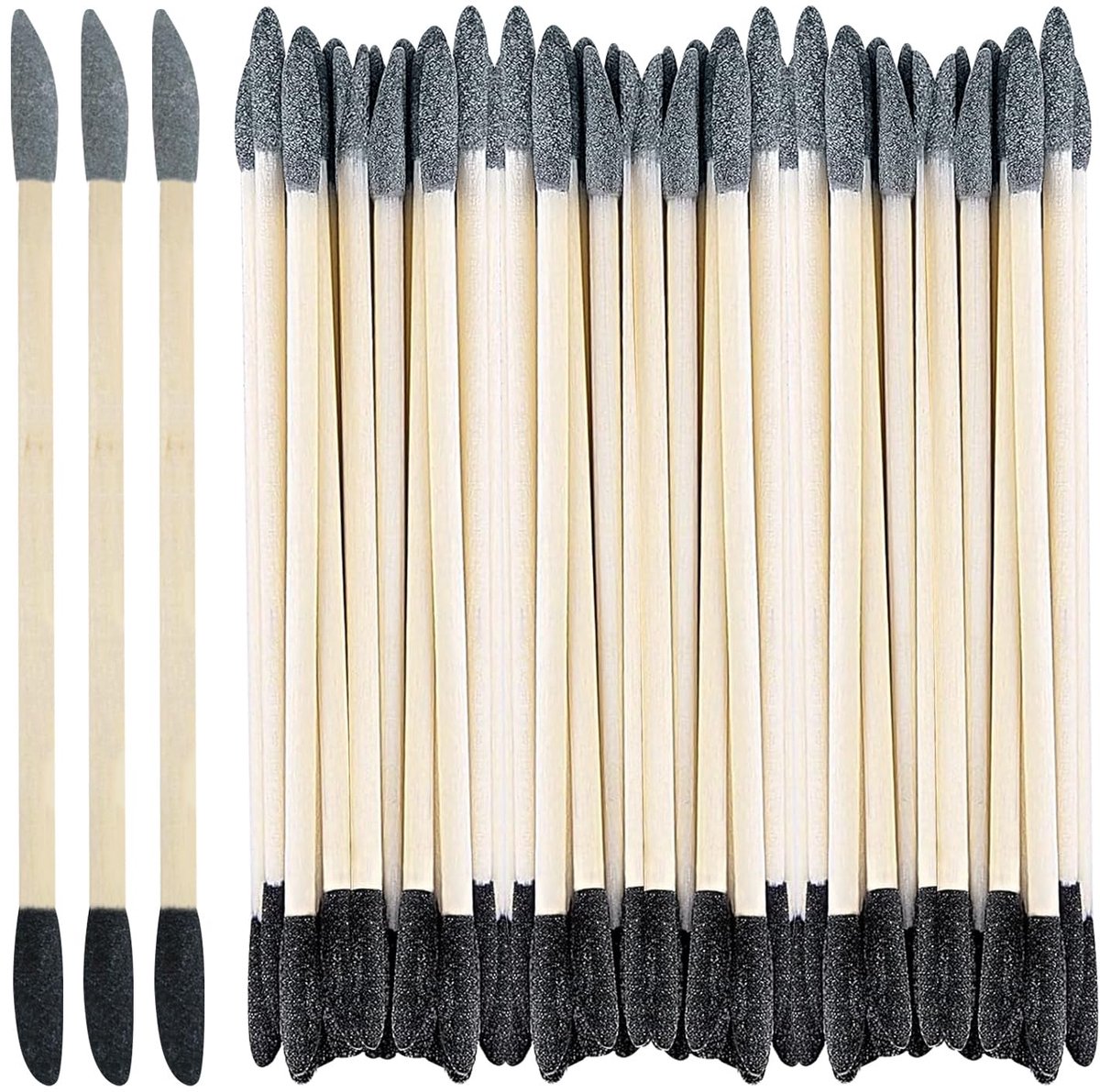 SnelShoppen - Set van 50 Schuurstokken, 2-in-1 Set, 150 Korrel Zwart & 280 Grijs, Berkenhout voor Modelbouw, Gundam, Houtbewerking & Nageldesign
