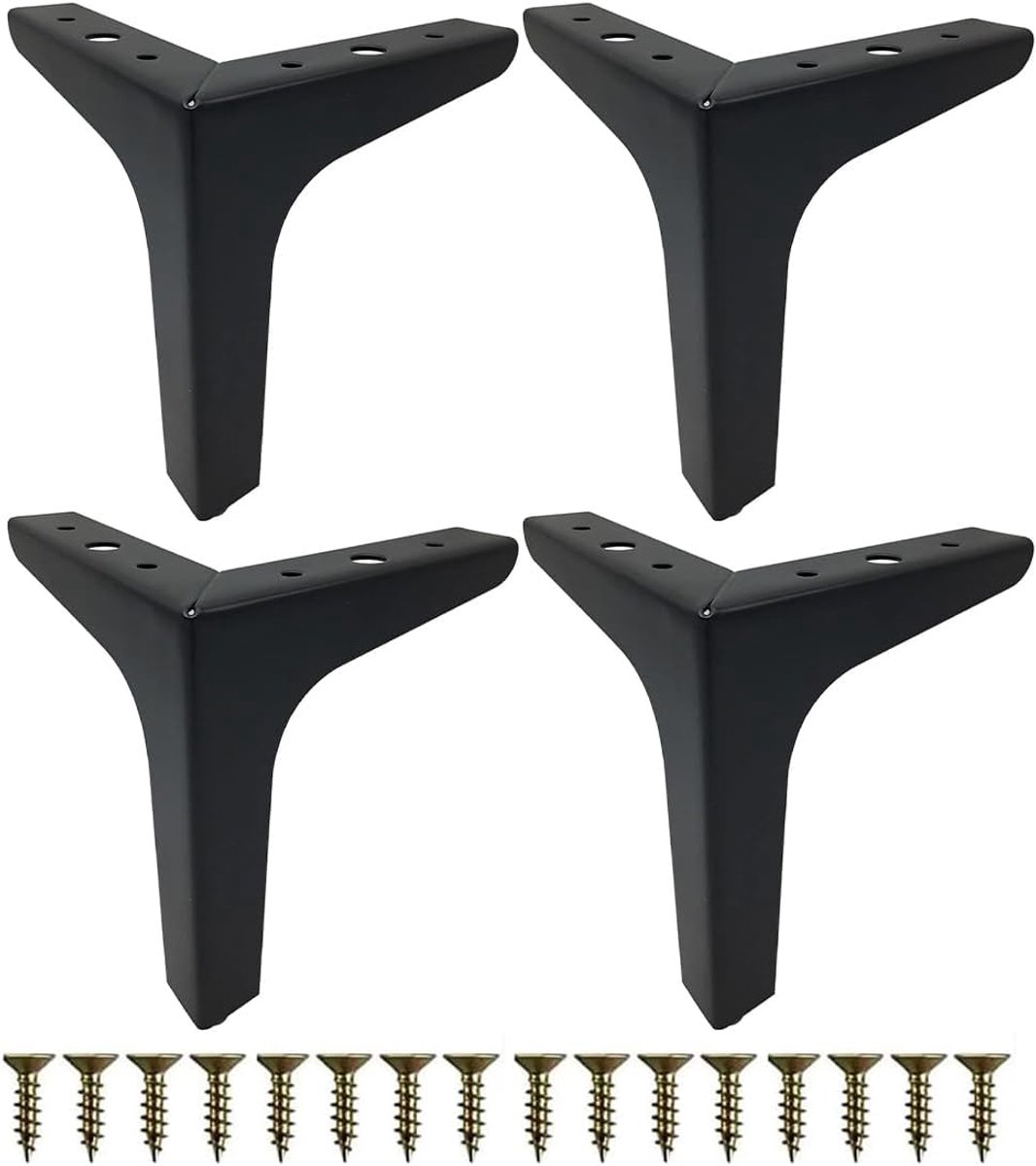 SnelShoppen - 4 Stuks 10cm Meubelpoten, Zwart Metaal, Robuuste Kastpoten met Schroeven (17cm) - Geschikt voor Bank, Tafel, Stoel en Meer