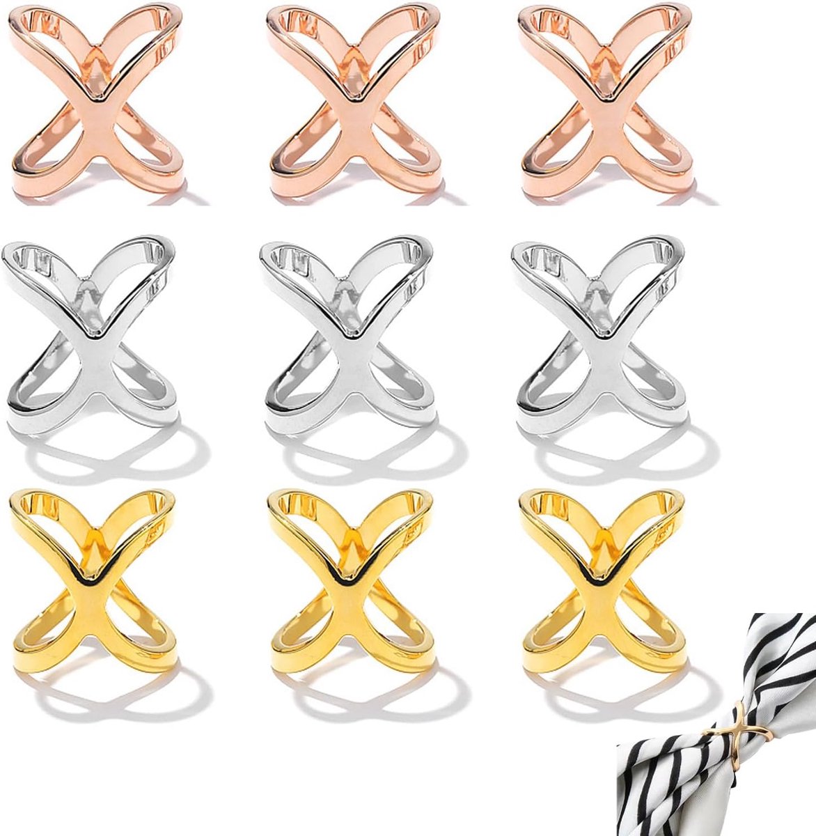 Servetringen 9 Stuks - Elegante Metalen Ringen - Goud, Zilver, Roze Goud - Voor Feestelijke Tafeldecoratie - ShopVlot