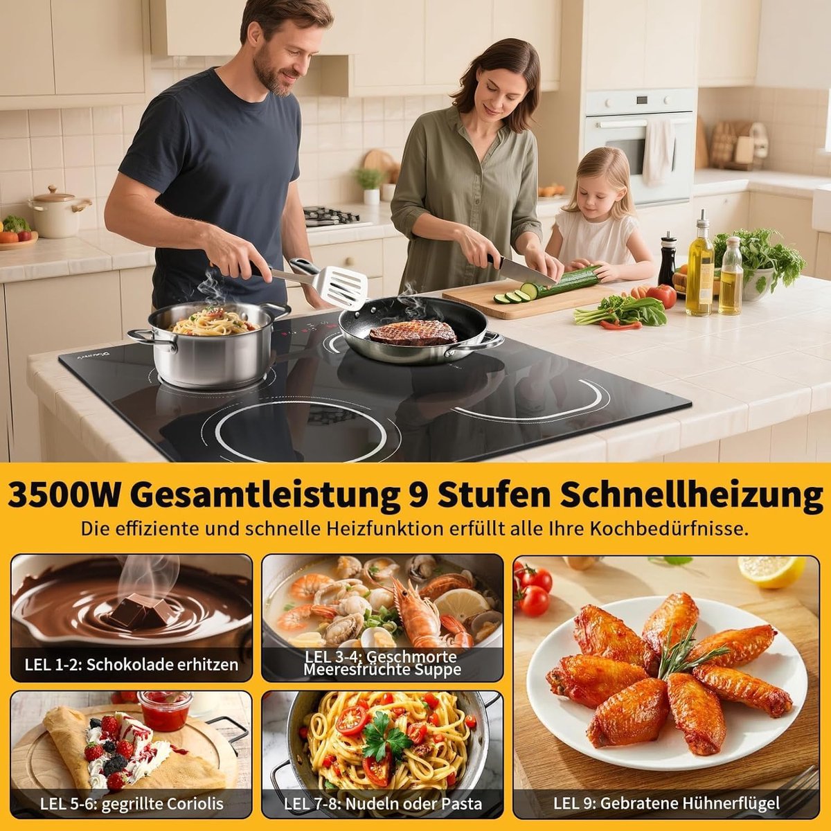 Inductie kookplaat - 4 pits kookplaat - Snel koken - Flexibele zones - 60 cm - Zwart