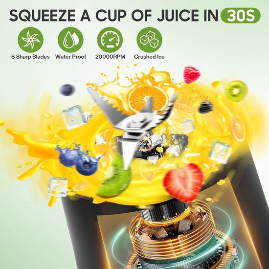 Draagbare Mixer - Mini Blender - Onderweg Mixen - Krachtige Zesblads - 700 ml - Zwart — afbeelding 2