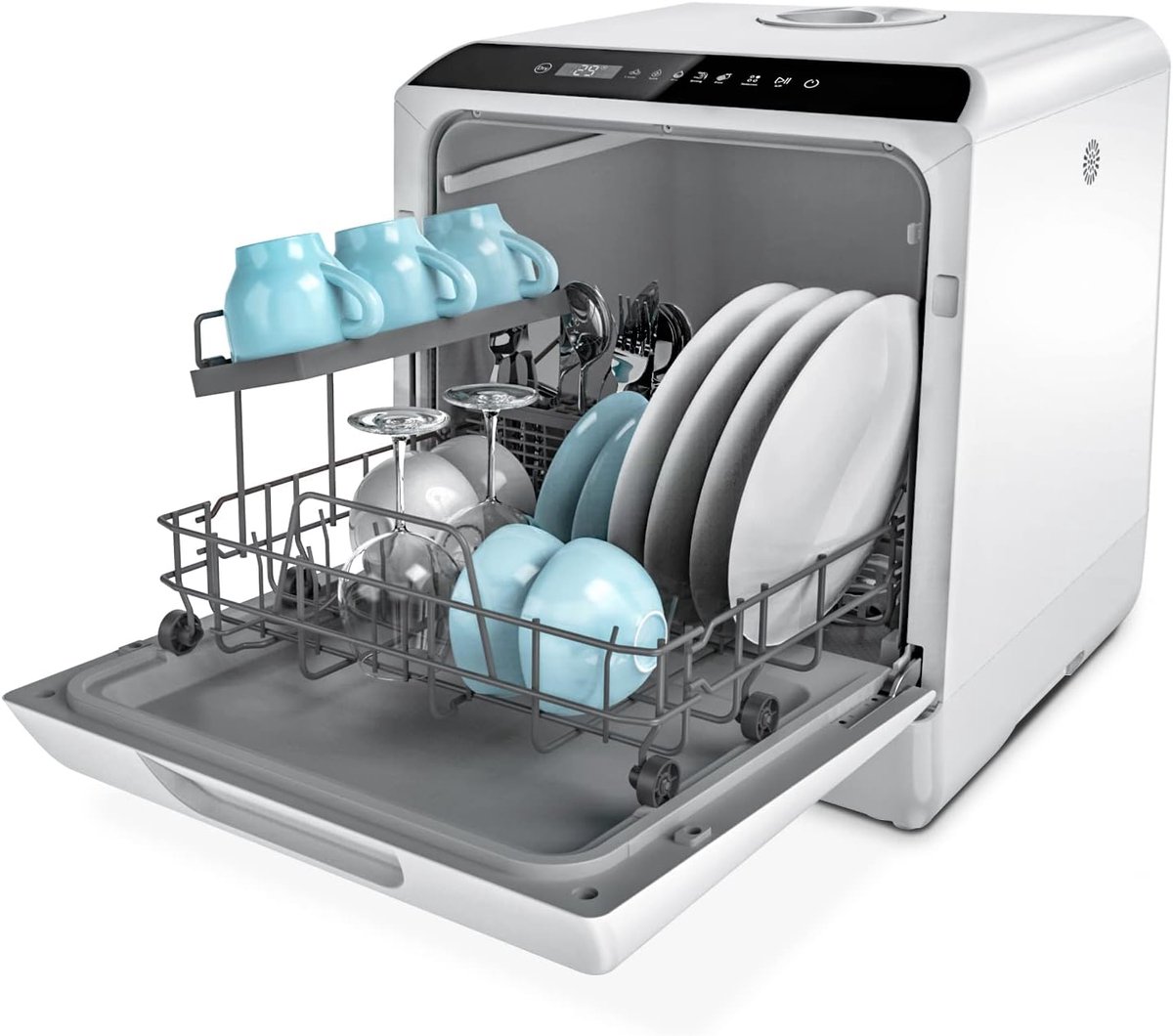 Mini-vaatwasser tafelvaatwasser - te gebruiken met en zonder wateraansluiting - 43 cm breed - plaats voor 4 couverts - te gebruiken op de camping -175 kWh/jaar - wit