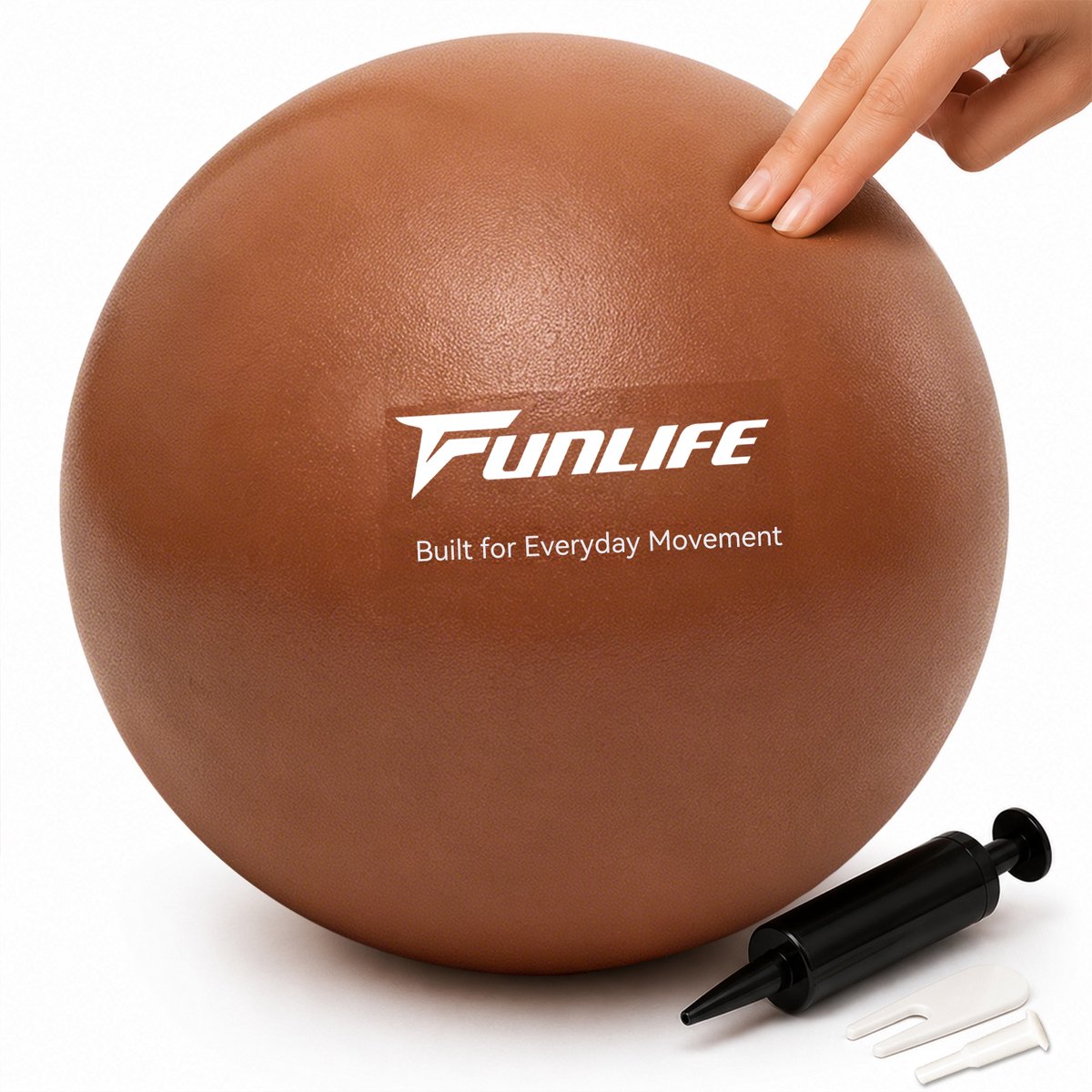 FunLife Pilatesbal 25 cm met Pomp - Kleine Gymbal voor Pilates, Yoga, Core- en Balanstraining - Gripvaste Fitnessbal - Karamelbruin
