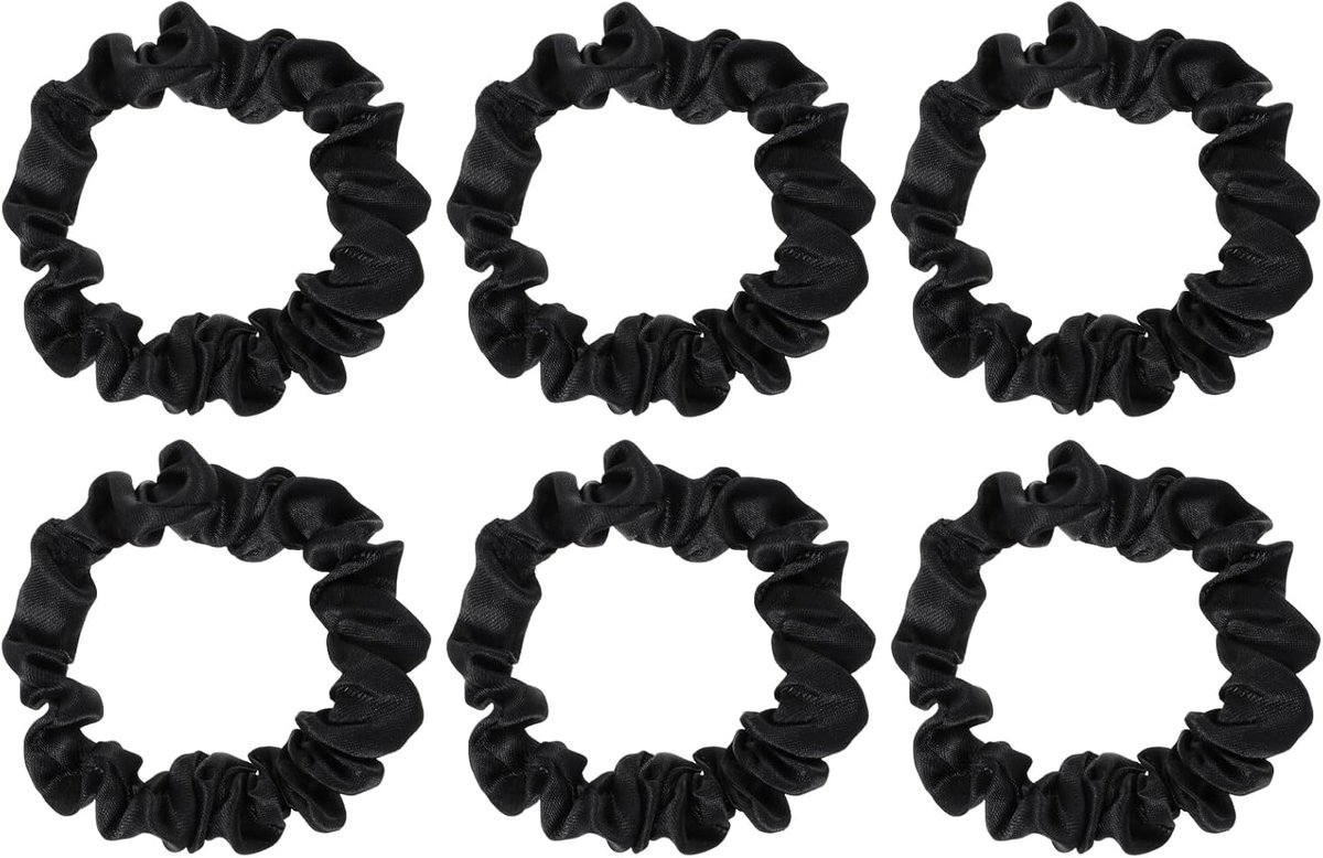 Xinjoduz 6pcs Mulberry Silk Scrunchies for Hair Sleep, Small Black Hair Bands No Damage, Skinny Elastic Satin Hair - ShopVlot