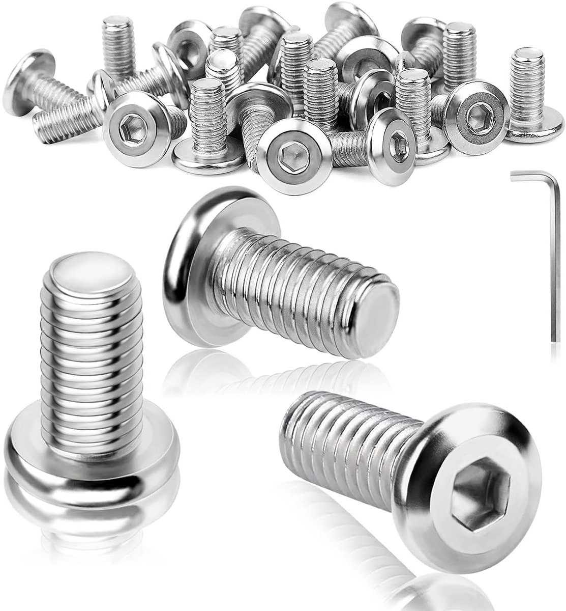25pcs M4 Screws Flat Head Screws M4 x 25mm Stainless Steel 304 Lens Head Screws Hex Socket Full Threaded with Wrench - ShopVlot