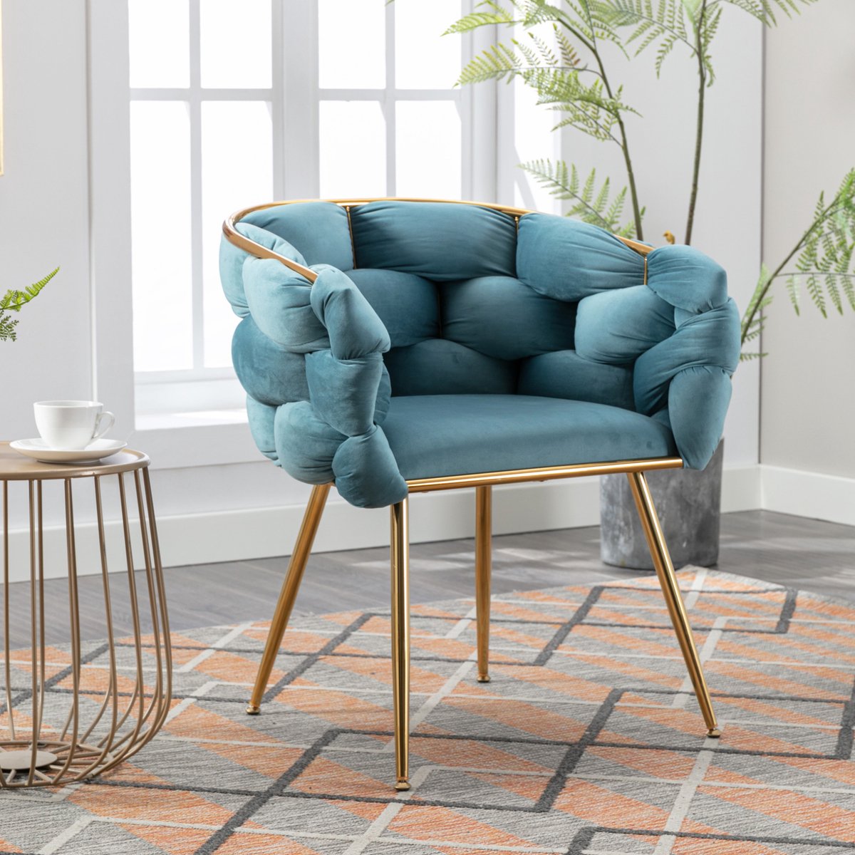 MODENUIT Fauteuil 58 cm - Velvet Accentstoel Met Armleuningen - Voor Woonkamer En Slaapkamer - Metaal - Blauw