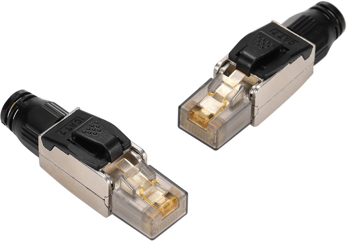 SnelShoppen - 2 Stuks Toolless RJ45 Cat7 Connector Gold Plated - Geschermde Ethernet Plug voor Cat5/Cat6/Cat6A Netwerkkabel - Ondersteunt POE, Tot 30G