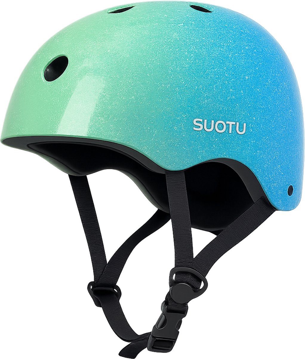 Suotu Verstelbare Skatehelm Fietshelm Skateboard Scooter BMX Helm – /Groente Blauw