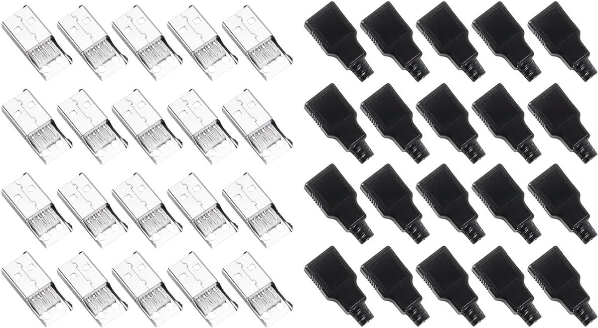 SnelShoppen - 20 Stuks USB Type A 4 Pin Mannelijke Jack Connector Adapter Socket Verbindingsplaat met Zwarte Plastic Deksel voor DIY USB Kabels en Ele