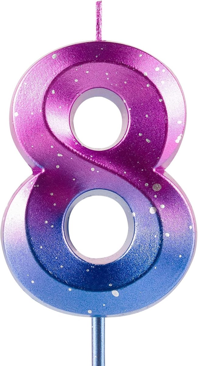 Number 8 Candles 8th Birthday Galaxy Gradient Happy Birthday Purple Blue Gradient Candle Premium Wax & 3D Diamond - ShopVlot