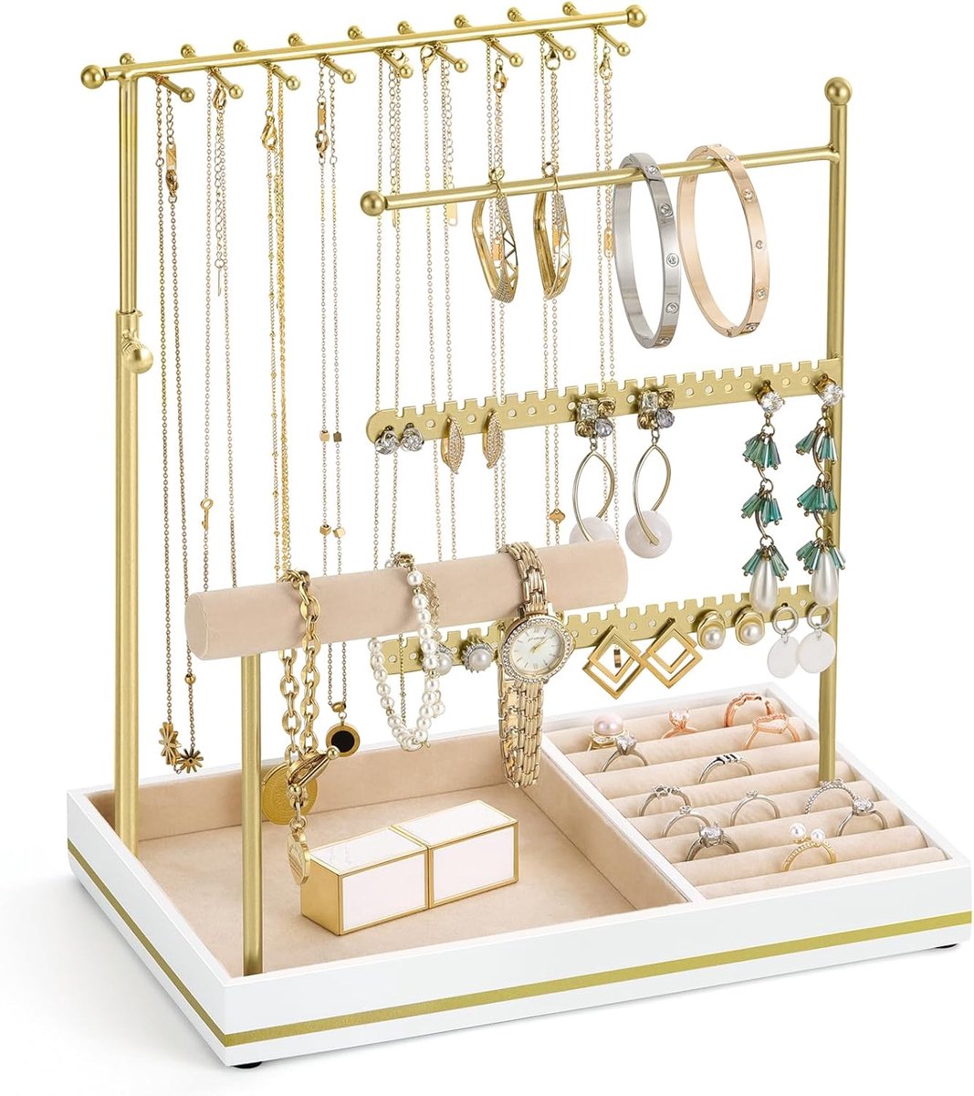 Sieradenhouder 5-laags - metalen frame - velvet ring tray - veelzijdige sieradenopslag - ShopVlot