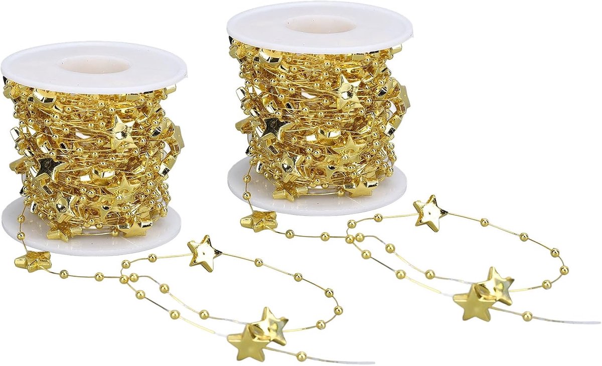 SnelShoppen - 2 Rollen Sterrenkraalgirlande, 10m Lange Snijdbare Kerstboom Hangende Versiering voor Bruiloft en Kerstfeest Decoratie (Goud)