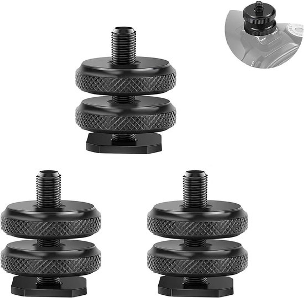 3-delige Hot Shoe Adapter Set, Universele 1/4" Bevestiging voor Camera en Statief, Geschikt voor Fotografie en Videografie