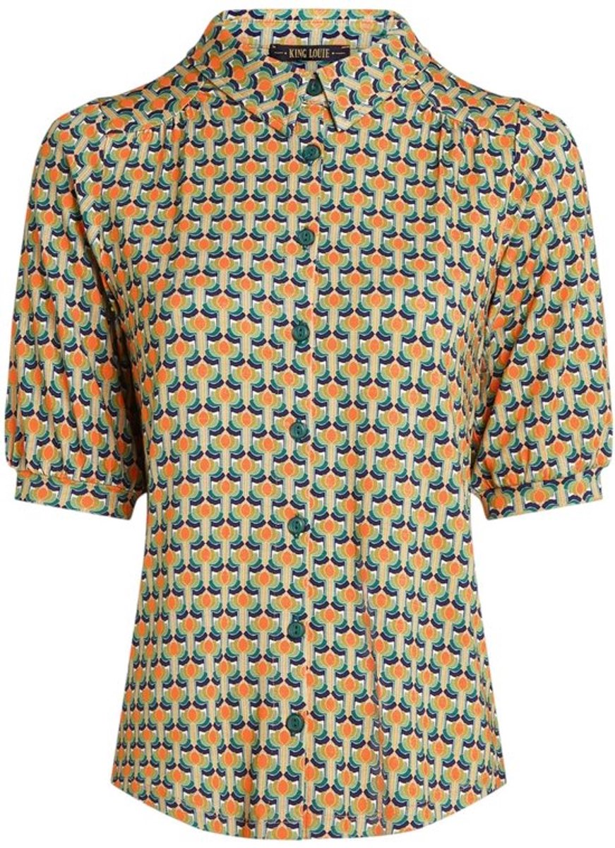 Damesblouse Duurzaam - Korte Mouwen - Plooien - Zachte Jersey - Grafische Print - Comfortabel Draagcomfort - Blouse