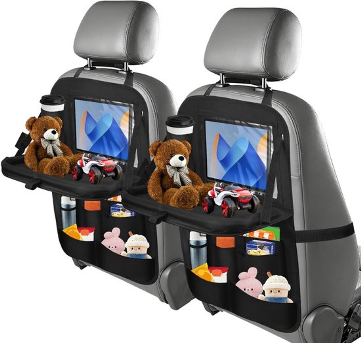 Auto-Organizer, 2 stuks autostoel-organizer met tablet/telefoon opbergruimte, 11 vakken, waterdichte achterbankbescherming voor kinderen, auto-accessoires, interieuroplossingen