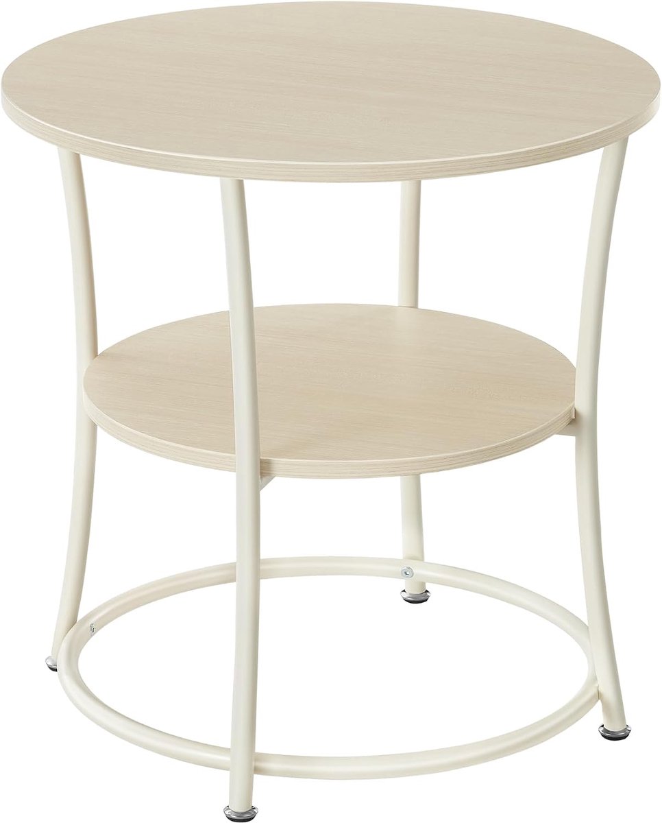 VASAGLE Ronde Bijzettafel, 2-Staps Salontafel, Consoletafel, Staalframe, Kleine Ruimtes, Woonkamer, Slaapkamer, Natuurlijke Beige