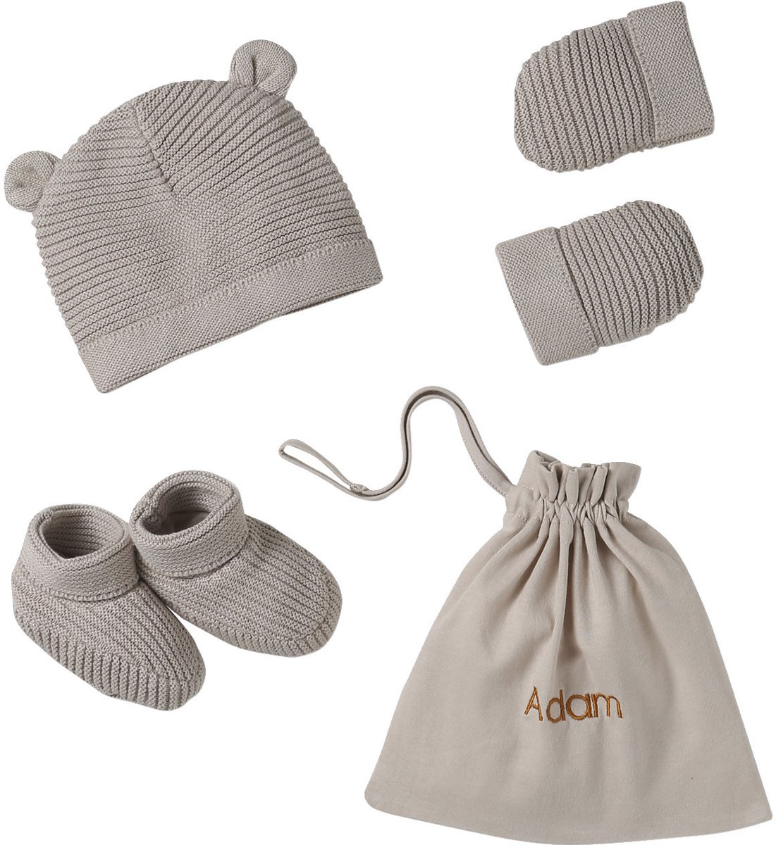 Vertbaudet Babyset muts, wanten en sloffen van biologisch katoen en zijn aanpasbare pochon