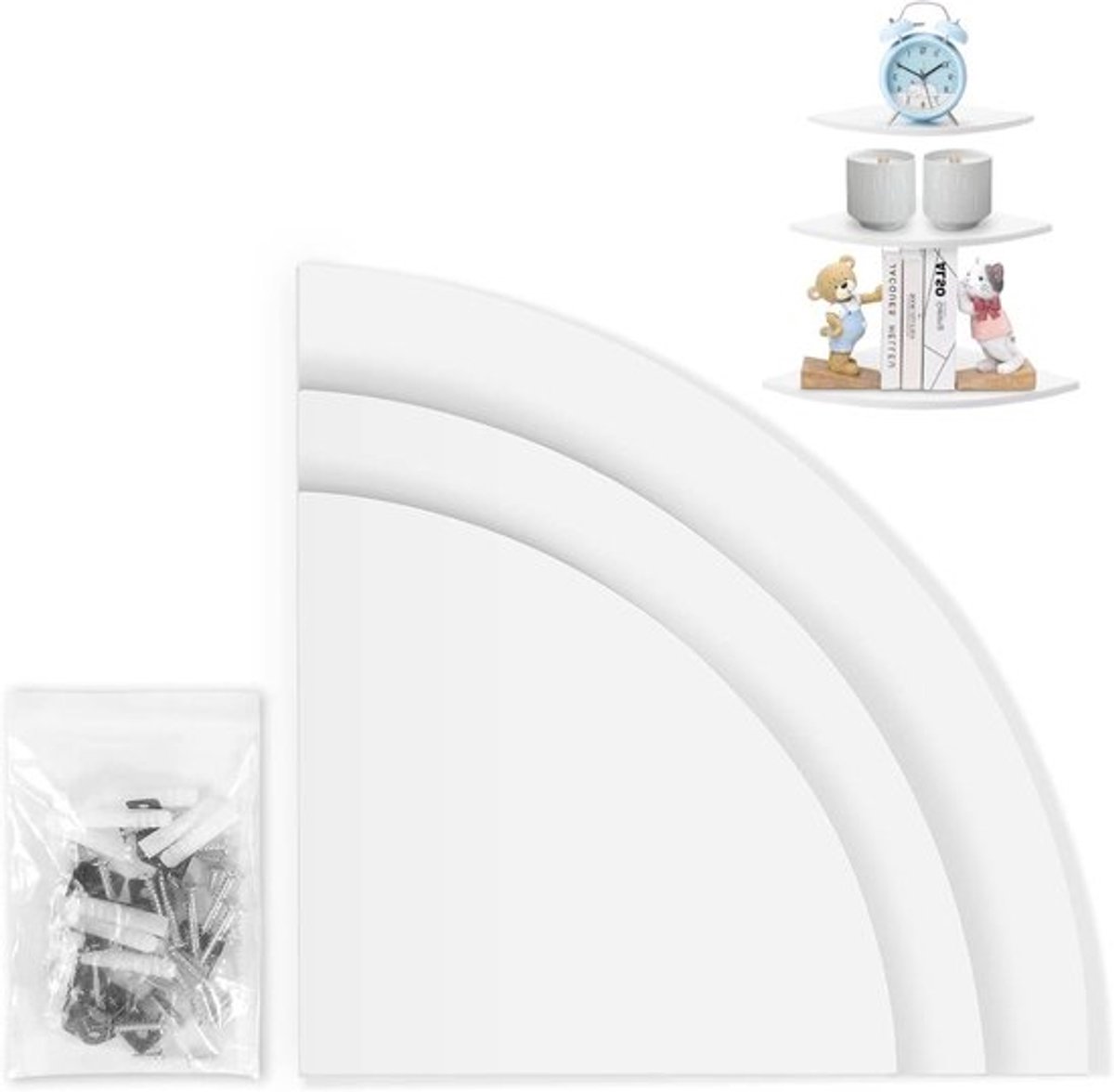 Witte Hoekplanken voor Muurbevestiging, Set van 3 Drijvende Hoekplanken voor Opslag, Ideaal voor Boeken en Decoratie in Huis en Kantoor