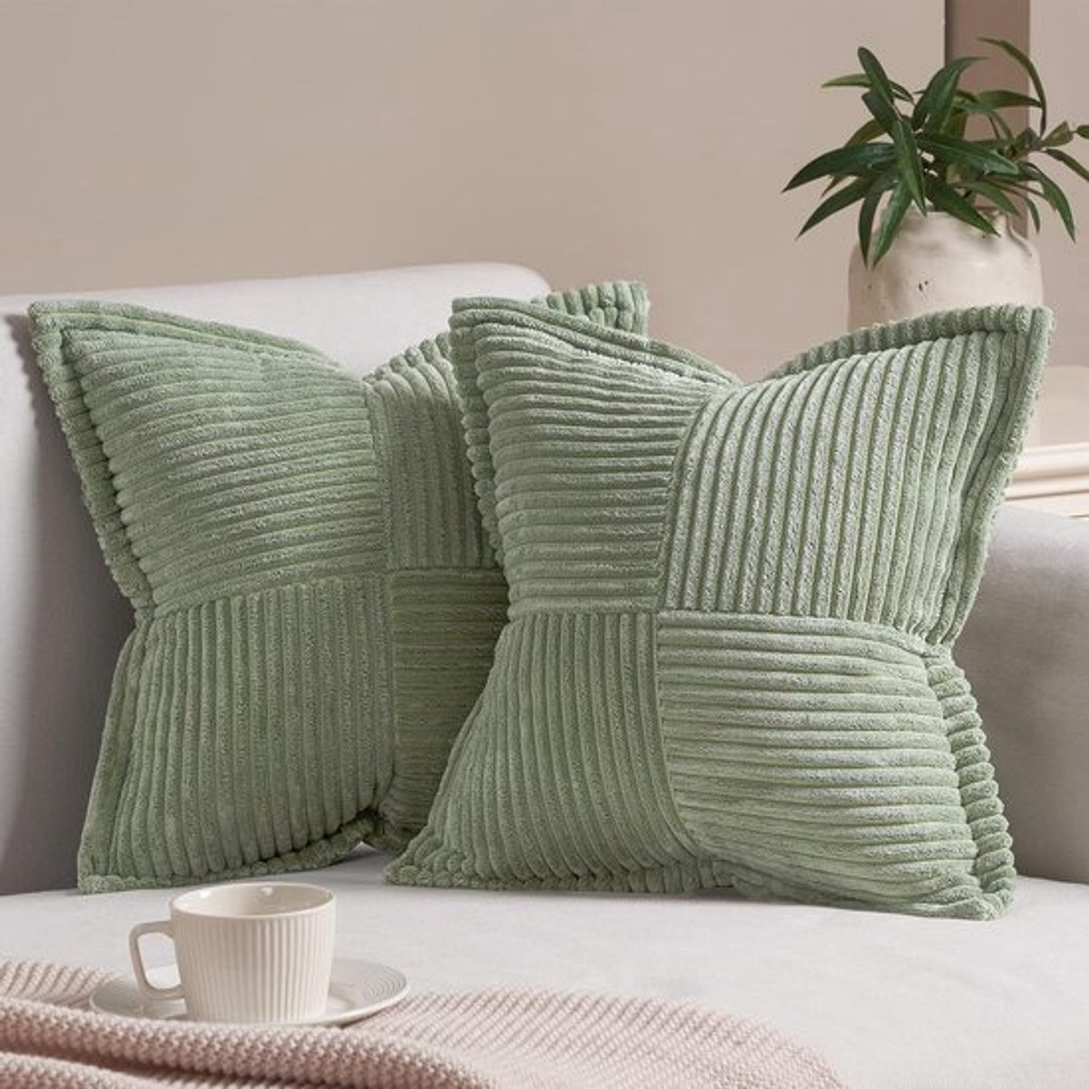Kussenhoezen 60 x 60 cm voor Woonkamer en Slaapkamer - Set van 2 in Saliegroen, Ideaal voor Decoratie en Comfort