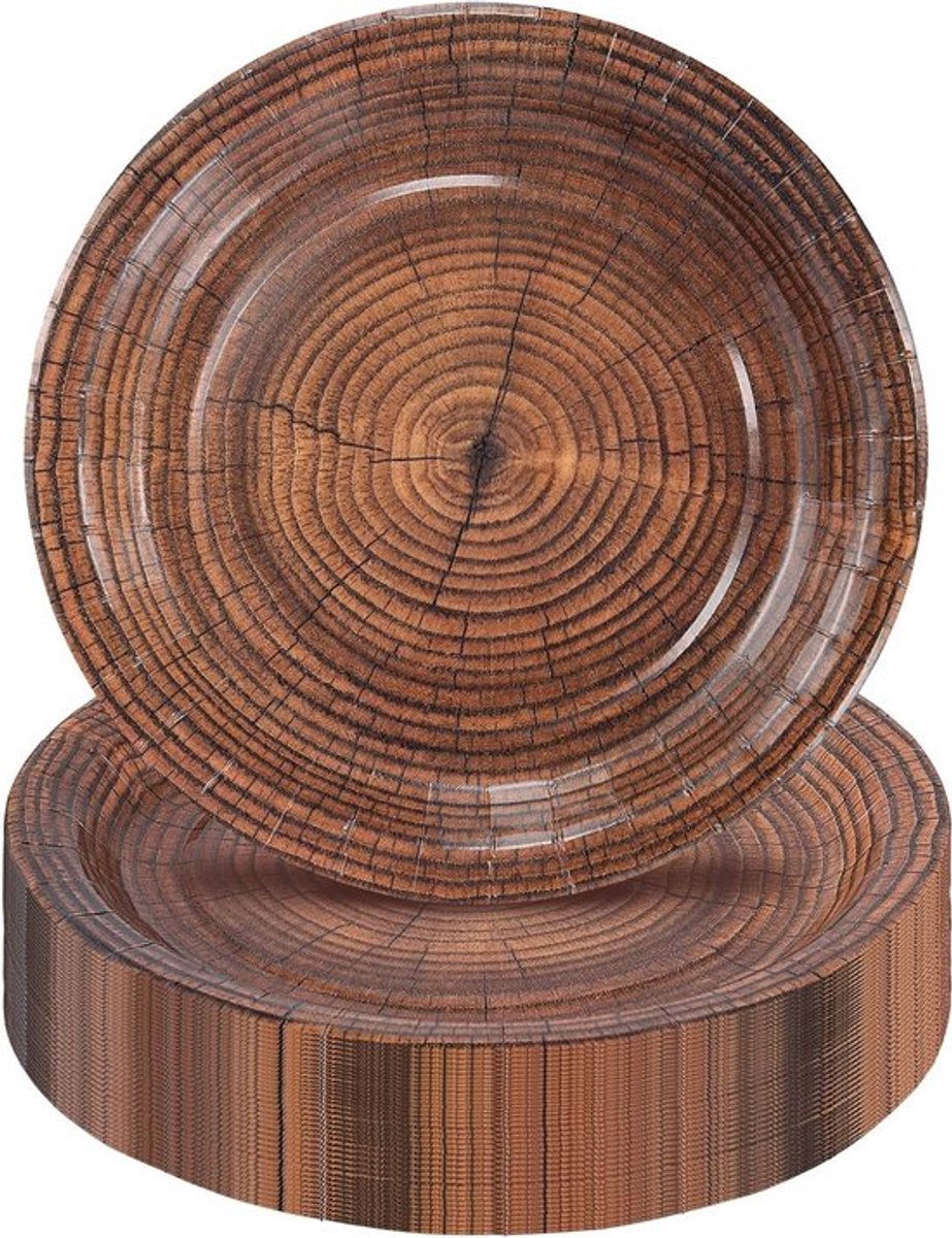 Houten Look Papieren Borden 22cm - 100 Stuks Wegwerpservies voor Bruiloften, Verjaardagen en Feestjes