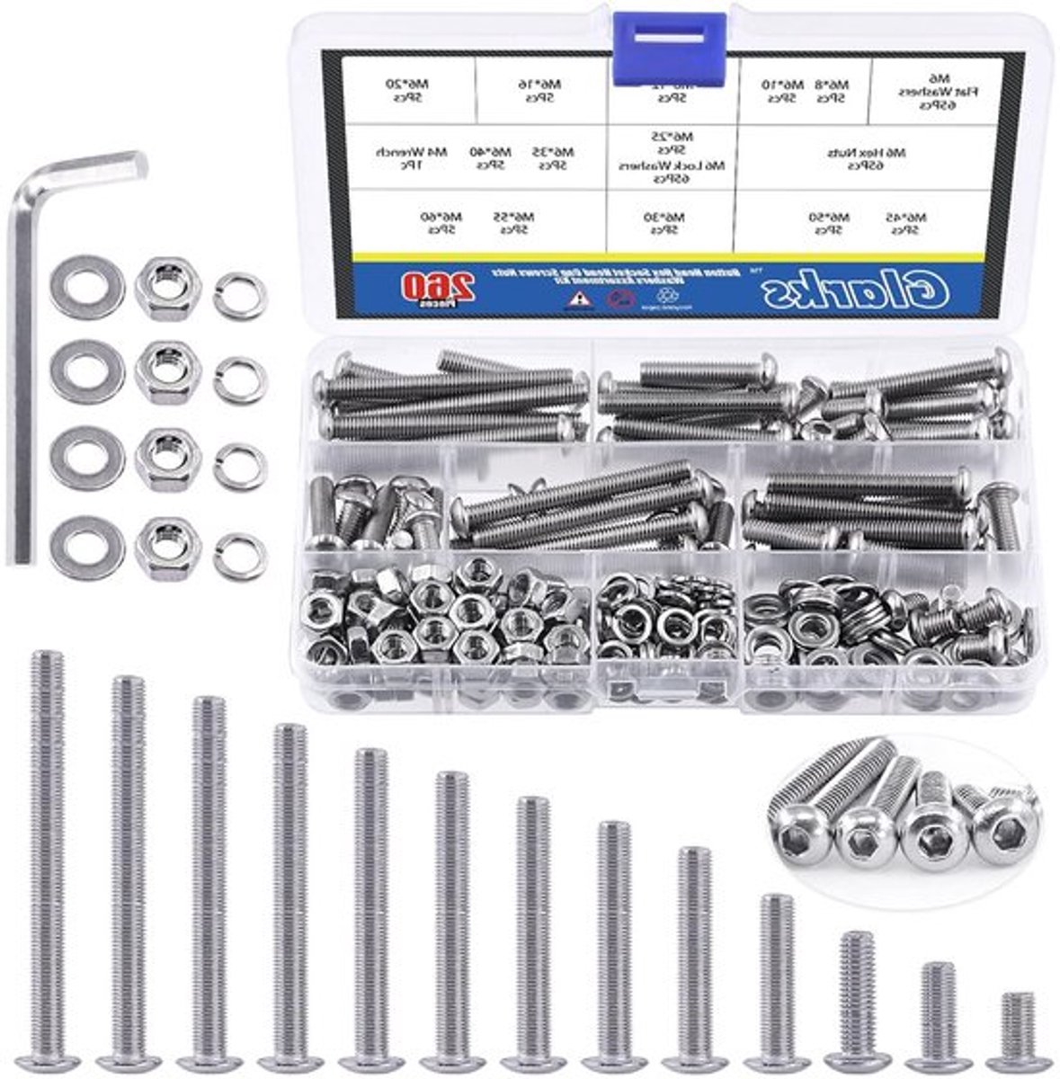 Complete Set van M6 Bouten, Moeren en Inbusschroeven - Assortiment Kit voor Diverse Toepassingen