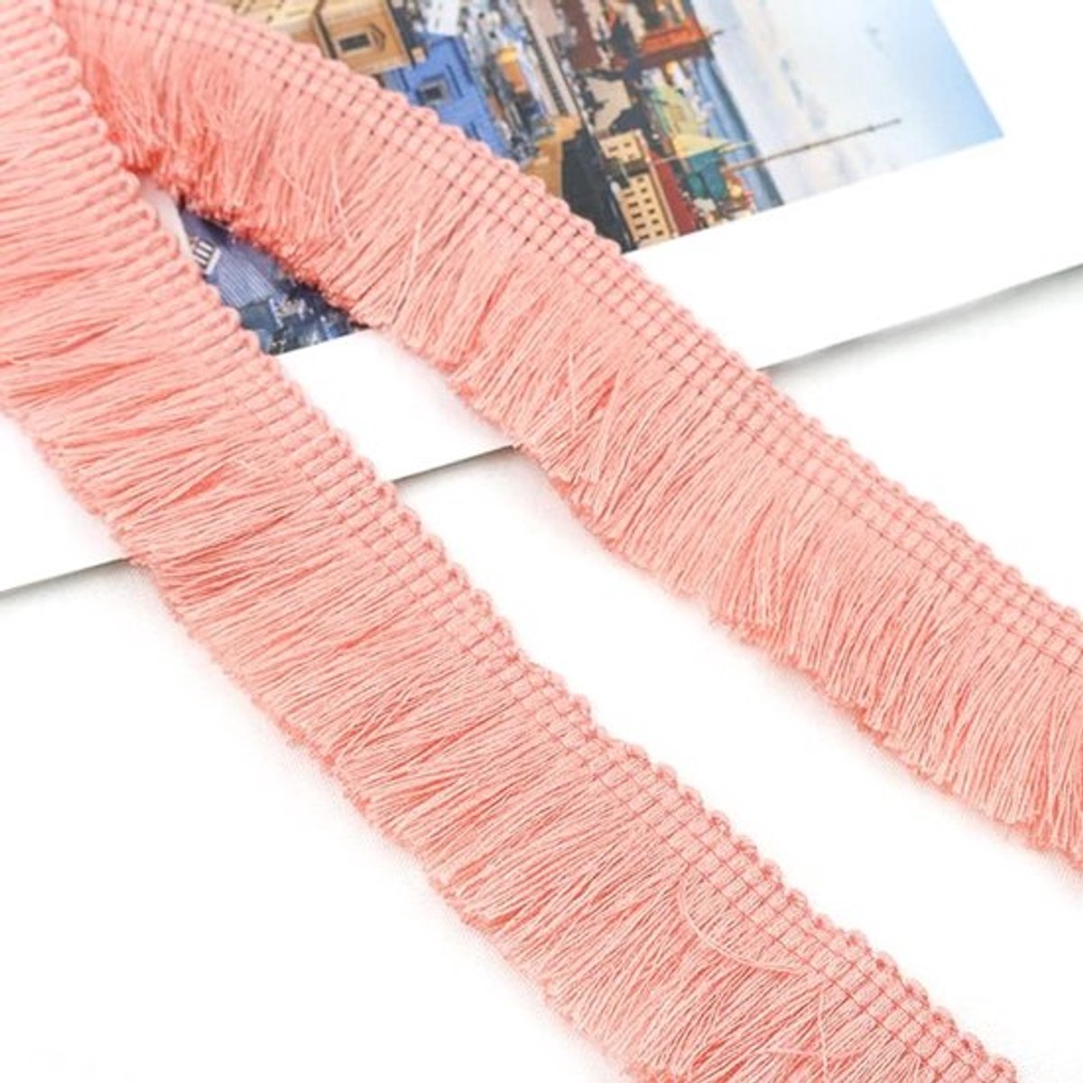 Decoratieve franjes van 1m x 2.5cm voor kleding, kostuums en DIY-projecten in oudroze