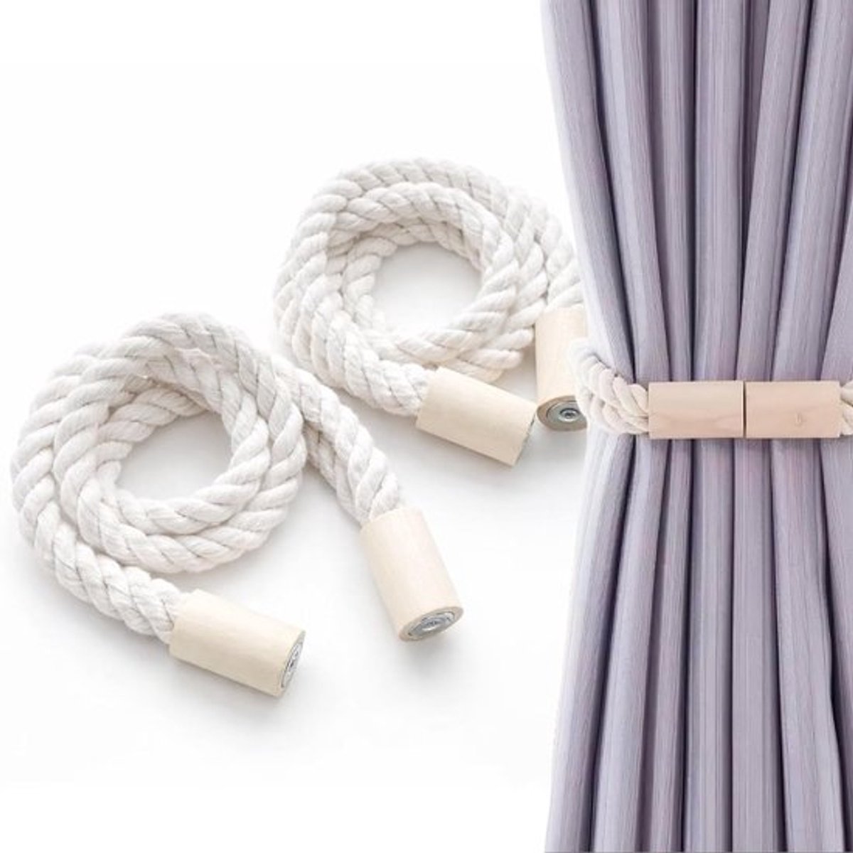 Decoratieve Magnetische Gordijnhouders voor Thuis en Kantoor - 2 Stuks Beige, Ideaal voor Raamdecoratie en Gordijnen