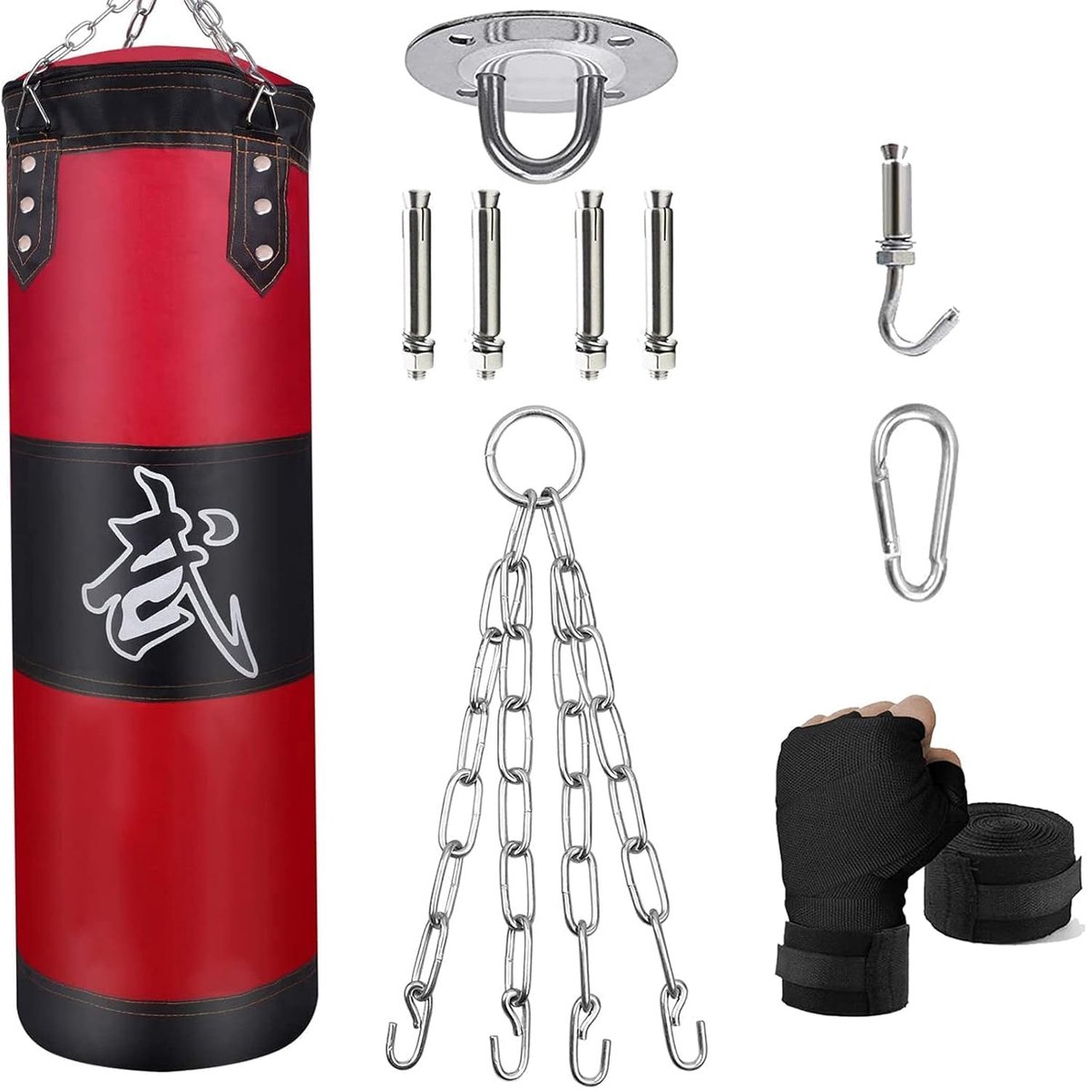 SnelShoppen - ZERUIDM Bokszakset, Heavy Duty Ongevuld, Hangende Bokszakken voor Volwassenen en Kinderen, Punching Bag met Boksbandages, Plafondhaken e