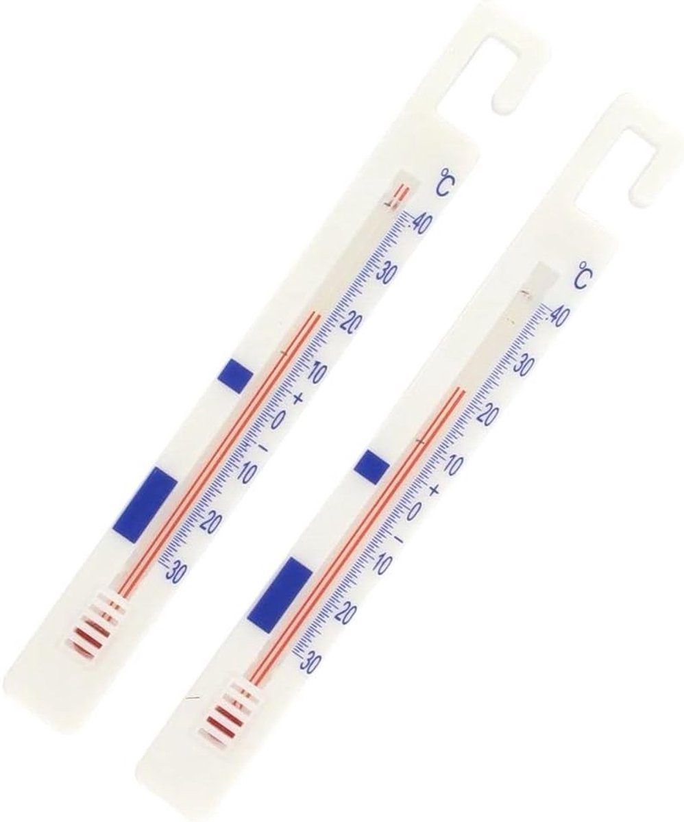 Koelkastthermometer Set - Wit - 15,5 x 1,7 x 0,6 cm - Nauwkeurige Thermometers voor Koelkasten en Vriezers - Set van 2