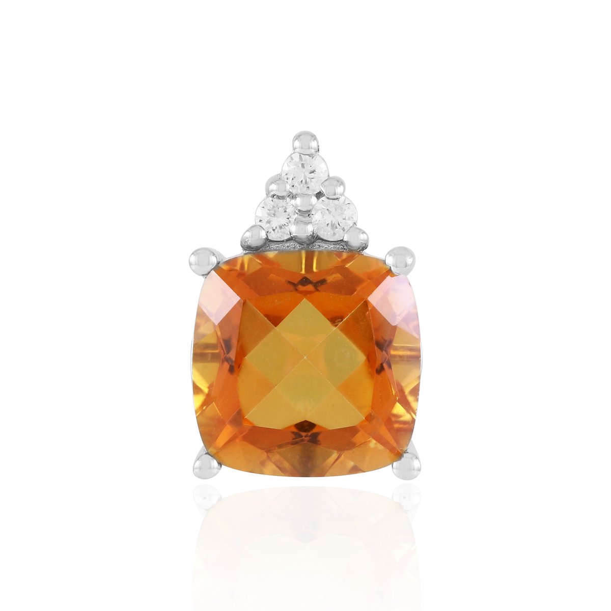 Cavill - Zilveren Hanger met 3,56 ct Oranje Kwarts - 925 Sterling Zilver Platina Geplated - Antiek Kussen Slijpsel & Zirkoon 0,15 ct