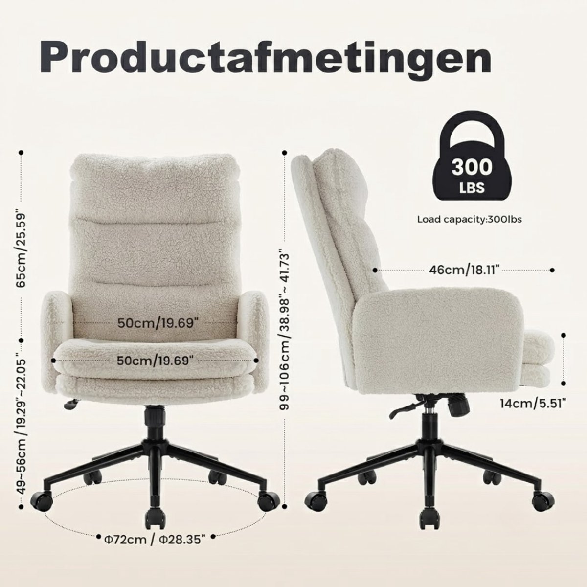 Lìon® Ergonomische Bureaustoel - Bureaustoel - Bureaustoelen - Wit - 72cm x 72cm x 106cm