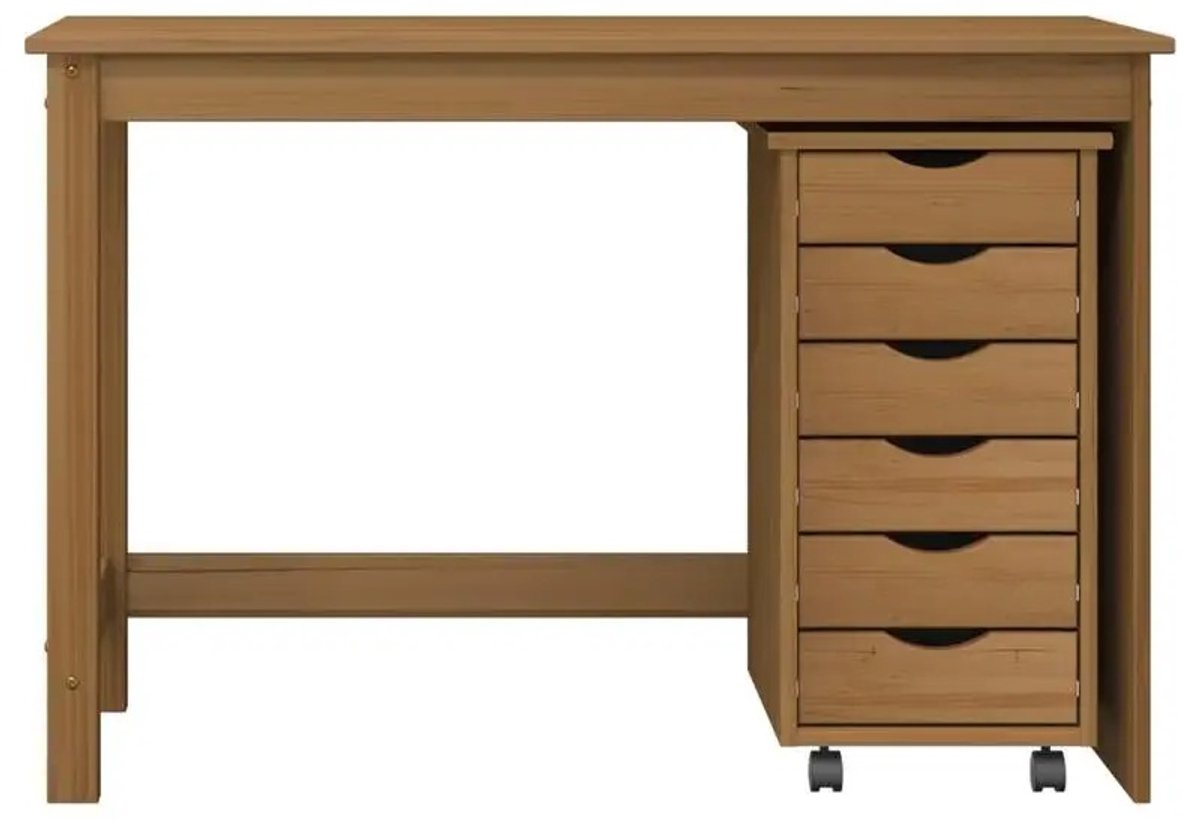 Emvae Bureau - Bureauset - Met Ladeblok op Wielen - Massief Grenenhout - 112 x 50 x 75 cm - Bruin