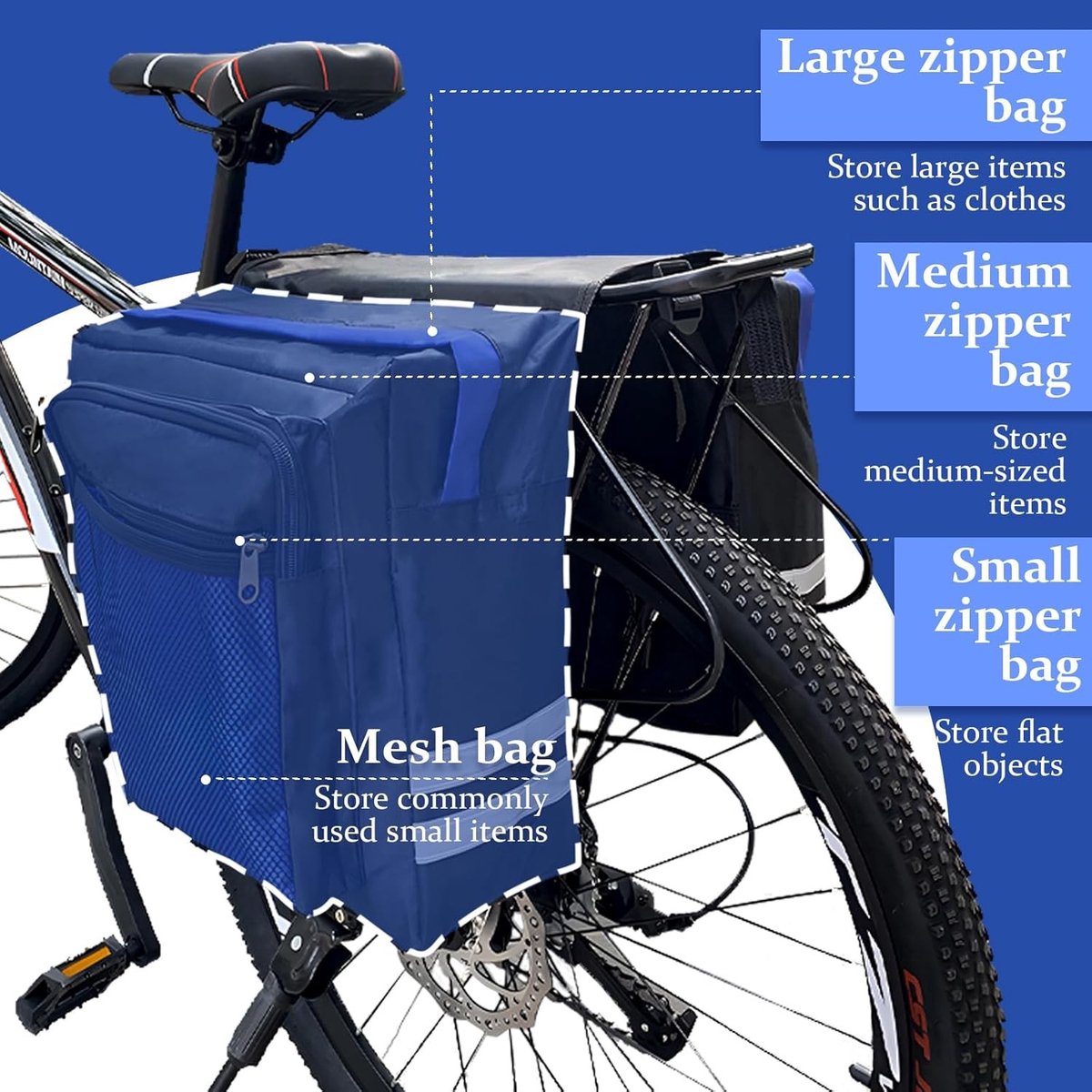 Fietstas voor Bagagedrager Achter - Blauw - 30L - Waterdicht Nylon met Hoge Capaciteit - Voor Fietsgebruik