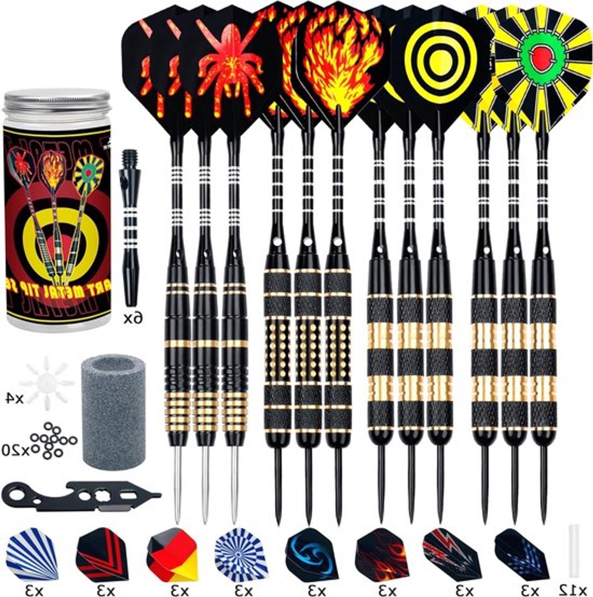 Professionele Darts Set met 12 Darts, Metalen Tips, Aluminium Schachten en Accessoires voor Spelers