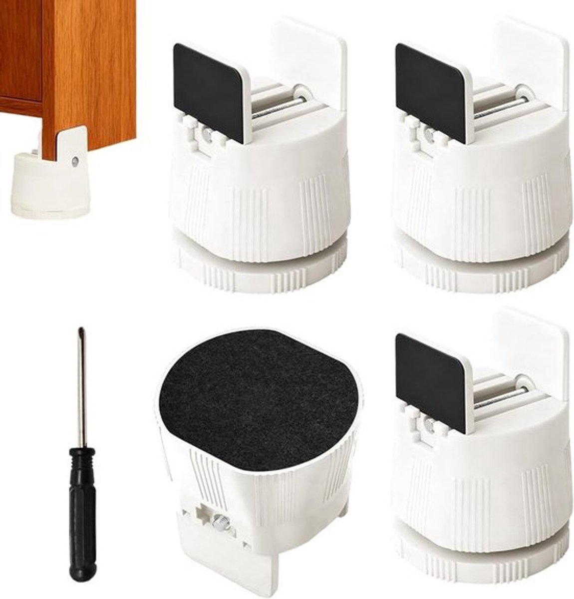 Set van 4 Verhoogers voor Meubels, Verstelbare Bedverhogers met Schroefklem, Geschikt voor Stoelen en Tafelpoten, Wit