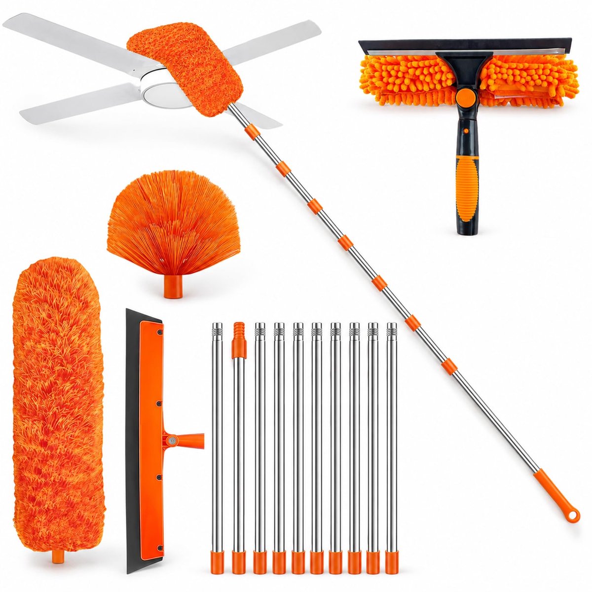 SnelShoppen - Stofzuiger Telescoop met Telescopische Verlengstang 1,5 tot 4,3 m, 3-in-1 Raamwisser voor Binnen en Buiten, Ideaal voor Raamreiniging en