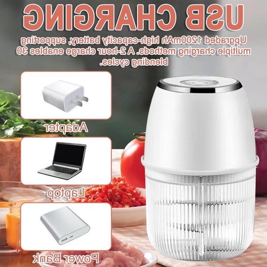 Draagbare Elektrische Mini Hakker 350 ml voor Uien, Fruit, Noten, Vlees en Knoflook met USB Aansluiting — afbeelding 5