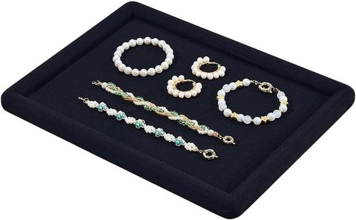 Sieradendisplay - Rechthoekige Sieradenhouder voor Ringen, Kettingen en Armbanden - Organizer voor Horloges en Kleine Items, Zwart, 30,2 x 22 x 1,8 cm